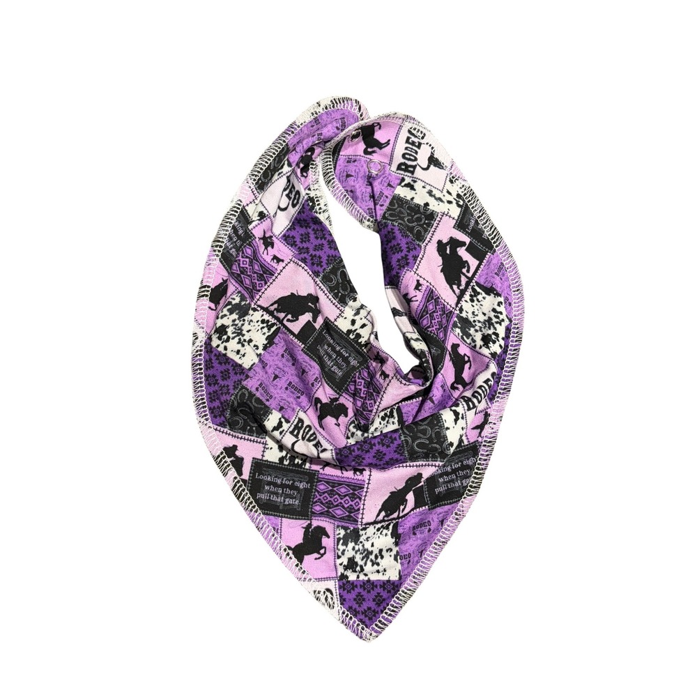 Purple‎ Rodeo Patchwork Bandana Bib Western Horse Cowhide Print Snap Closure - Picture 4 of 4